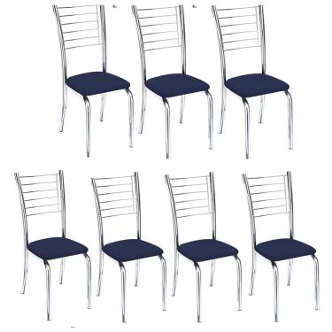 Imagem de Kit 7 Cadeiras Iara Cromada Para Cozinha-corino Azul