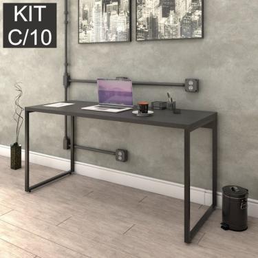 Imagem de Kit Com 10 Escrivaninhas Kuadra 150Cm Estilo Industrial Compace Preto Onix/Preto