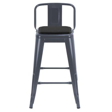 Imagem de Banqueta Média Iron Tolix Encosto 66cm Com Almofada Cinza Escuro Com Almofada Preta