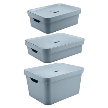 Imagem de Kit De Caixa Organizadora Cube Com Tampa Azul Glacial 03 Peças