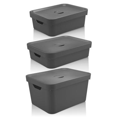 Imagem de Kit De Caixa Organizadora Cube Com Tampa Chumbo 03 Peças
