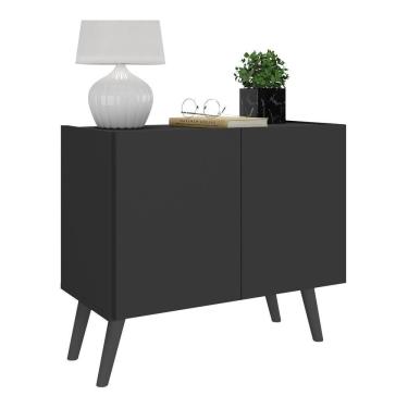 Imagem de Mesa De Cabeceira Retrô 2 Portas Multimóveis Mp4133 Preta/branca Preto/branco
