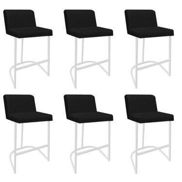 Imagem de Kit 06 Banquetas Com Encosto Confort Bistrô Cozinha Ferro Branco Corino Preto - Amey Decor