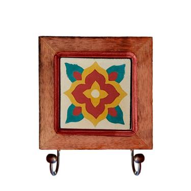 Imagem de Cabideiro De Madeira Com Ladrilho Hidráulico Porta Chaves Bolsas Ladrilho K1