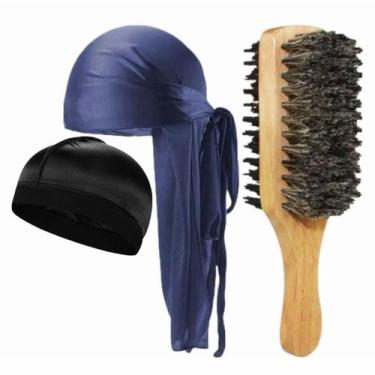 Imagem de Kit Durag Dureg Escova Dupla + Touca De Compressão Waves Cap - Barbers
