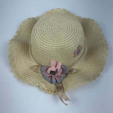 Imagem de Chapéu De Palha Sintética Infantil Moda Praia Com Coelhinho Com Elástico caramelo