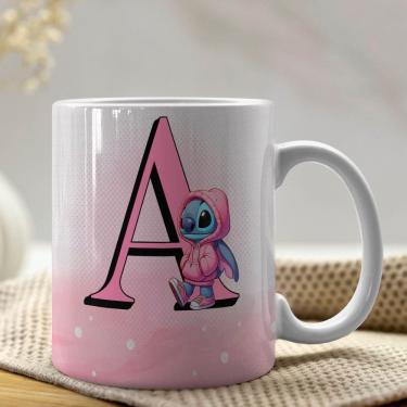 Imagem de Caneca De Porcelana Stitch Letras A-z 325ml Rosa A