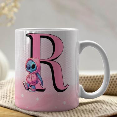 Imagem de Caneca De Porcelana Stitch Letras A-z 325ml Rosa R