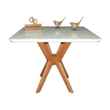 Imagem de Mesa Jantar Pandora Tampo Retangular Laca Com Vidro 120x80cm Off White