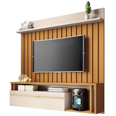Imagem de Painel Para Tv 55 Pol Ripado Com Bancada Suspensa Blanc B01 Cinamomo Off White - Lyam Decor