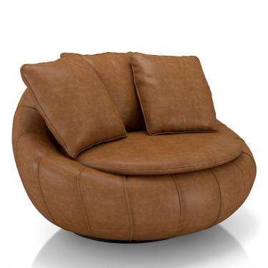 Imagem de Poltrona Decorativa Redonda Giratória Com Almofadas Saphire M22 Sintético Caramelo - Mpozenato