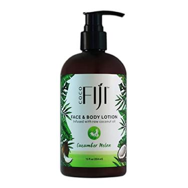 Imagem de Organic Fiji Loção Facial E Corporal Coco Com Óleo De Coco, Para Pele Seca, Creme Hidratante Massagem, Mulheres Homens, Pepino Melão, 355 G, Pacote 1