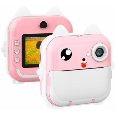 Imagem de Câmera Infantil Digital Impressão Instantânea Para Crianças com 3 Rolos de Papel Impressão Fotos Filmadora Gravadora Full HD Recarregável (ROSA)