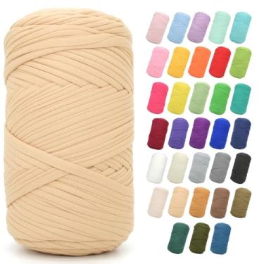 Imagem de Camiseta de 400 g para crochê, marrom cáqui claro, tecido elástico grosso, fio de crochê para iniciantes, bolsa de tricô à mão, cesta, porta-copos, artesanato faça você mesmo/decoração de casa