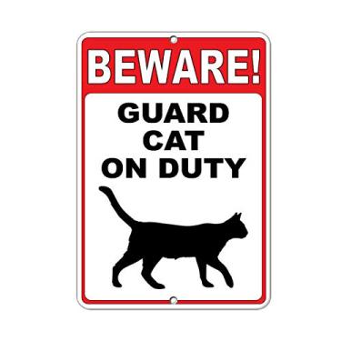 Imagem de ALVANDA Cuidado! Placa De Lata Metal Com Frase Engraçada "Guard Cat On Duty Style 2" (30 X 20 Cm)