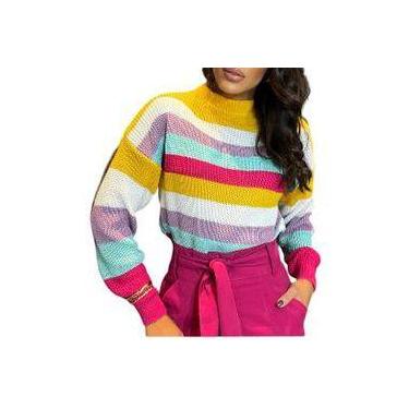 Imagem de Blusa feminina tricô fang listrada manga longa elegante - Filó Modas, 