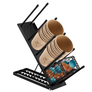 Imagem de Hemobllo Suporte Canecas de Café Ajustável, Prateleira Xícaras de Chá, Suporte de de Papel Balcão com Organizador de Tampas e, Estação de Café Essencial em Metal Preto, 39 x 18 x 11 cm