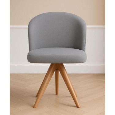 Imagem de Cadeira Giratória Com Assento Estofado E Base Em Madeira Maciça – Antonela Exclusiva Linho Granito - Castanho