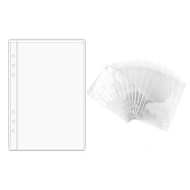 Imagem de NatSumeBasics 12 bolsos para fichário A5, envelopes transparentes de orçamento de dinheiro sem zíper para fichário de 6 anéis, protetores de folhas para organizar fotos e cartões (A5, transparente)