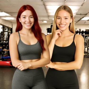Imagem de KIT 2 Tops ALÇA FINA Bojo Fitness Slim Suplex Sutiã Esportivo Corrida 