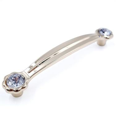 Imagem de JETLAND Puxadores de cristal para gaveta de armário, pacote com 2, dourado com vidro transparente, centros de furo de 12,7 cm, margarida brilhante, alças de armário para móveis de mesa de cabeceira de