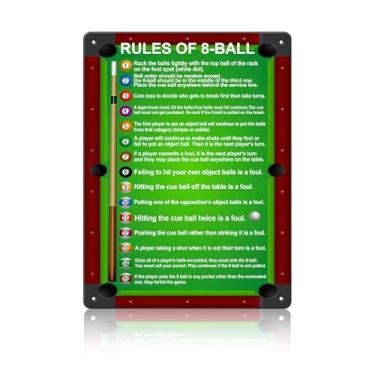 Imagem de macago Billiard Rules 8 bolas placas de metal oito bolas acessórios de mesa de bilhar decoração de quarto de bilhar engraçado placa de metal de sinuca para homens placas de decoração de salão de