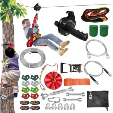 Imagem de SZHTMZXC Zipline Kits for Backyard, 111FT Zip Line Kit for Kids and Adults Up to 350Lbs, Outdoor Playground Equipment (111FT Ratchet, Tree Climbing)