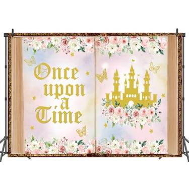 Imagem de LTDKAEN Once Upon a Time Backdrop Pink Fairytale Books Castle Photography Background Once Upon a Time Decoração de chá de bebê 2,4 x 1,8 m