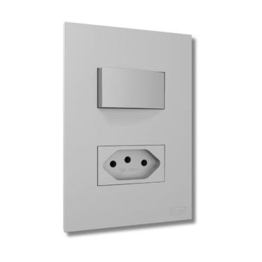 Imagem de Conjunto Interruptor Simples + 1 Tomada 10a Cor Cinza/Prata/Grafite - 
