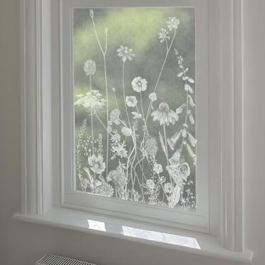 Imagem de ChicSkin Película de privacidade para janela floral, vidro gravado decorativo, película branca geada para cozinha, baía, janela, cardo e flores silvestres 59 cm x 40 cm
