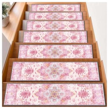 Imagem de Tapetes de escada de membrana sem suporte, tapetes antiderrapantes de borda de escada de 20 x 76 cm, tapetes de piso silenciosos, tapetes de escada interna para degraus de madeira, tapetes decorativos