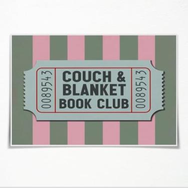 Imagem de Couch & Blanket Book Club Ticket Poster Cozy Retro Reading Corner Home Wall Decor Trendy Book Nook Print Vintage Bookish Canvas Wall Art for Bedroom Office Library Books Lover 30 x 20 cm sem moldura