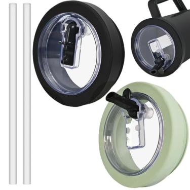 Imagem de Pacote com 2 copos de 1,134 g, tampa de canudo, de substituição, ajuste completo para copo Stanley Quencher, à prova de derramamento, reutilizável, resistente a respingos, tampa de copo compatível com