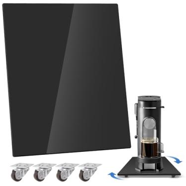 Imagem de Bandeja deslizante de acrílico para cafeteira deslizante de 360° sob a cafeteira para bancada, bandeja rolante com rodas de borracha para fritadeira Breville Ninja (pequena 24 x 35 cm), preta