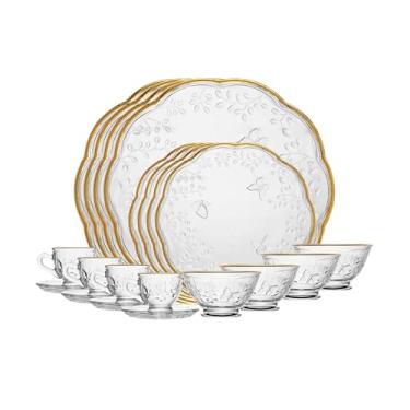 Imagem de LYOR - Jogo de Jantar 20 peças New Butterfly em Cristal Ecológico com Fio de Ouro - Serve 4 Pessoas - 4 Xícaras com Pires, 4 Bowls, 4 Pratos Rasos e 4 Pratos para Sobremesa.