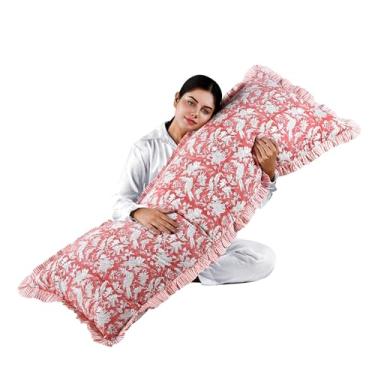 Imagem de Capa de almofada de babados CPC rosa coral 100% algodão com estampa 50 x 137 cm, fronha floral boho feita à mão, roupa de cama de casa de campo, capa de almofada decorativa macia para decoração de