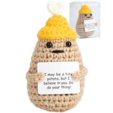 Imagem de photway Batata positiva de crochê engraçada, 7,6 cm pequeno novo trabalho escritório dança competição de aniversário incentivo boa sorte presentes de Páscoa para ela namorada namorado amigo dançarino
