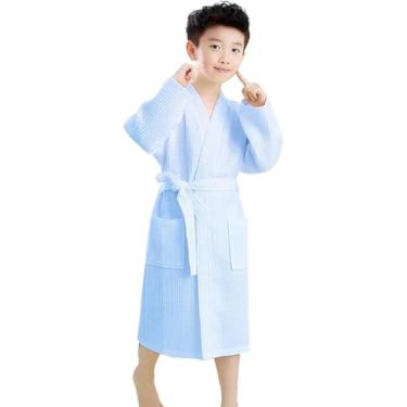 Imagem de Roupão De Banho Para Crianças E Meninas Com Waffle De Algodão, Roupão De Banho Para Meninas Com Pente De Mel Xadrez Kimono Robe, Blue, 8-10 T