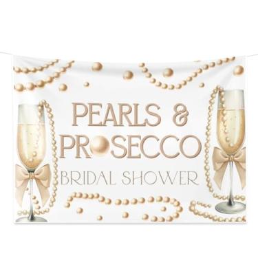 Imagem de Pearls and Prosecco Bridal Shower Decorations Bow Champagne Pearls Backdrop Pearl White Balloons for Bows Pearls Wedding Bachelorette Bride to Be Party Supplies