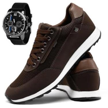 Imagem de Tênis Casual Sapatênis Masculino Sapato Couro Legitimo Kit Com Relógio-Masculino