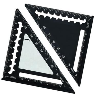 Imagem de Dualoai Régua Triangular de 45/90 Graus, Esquadro Métrico de Carpinteiro, Régua de Medição Portátil Faça Você Mesmo para Marcenaria, Reforma Residencial, Preto, Tamanho real