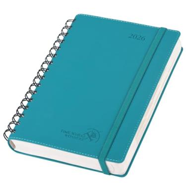 Imagem de POPRUN Agenda diária 2026, uma página por dia (Médio 15 x 21 cm) - Livro de agendas para 12 meses com compartimentos de hora em hora, bolso interno, abas mensais, porta-canetas - Verde Pacífico