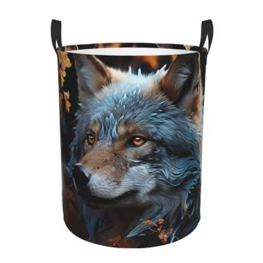 Imagem de Cesto de lavanderia dobrável à prova d'água com folhas de outono e lobo, cesto de armazenamento de roupas com alças, pano Oxford, organizador de brinquedos, cesta para banheiro, lavanderia, quarto