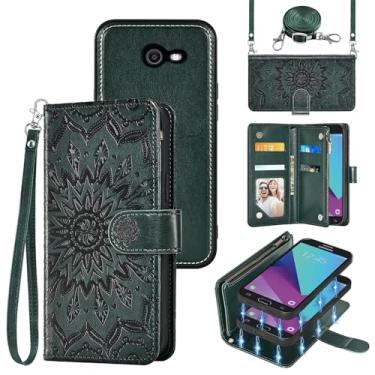 Imagem de Capa de telefone para Samsung Galaxy J3 Luna Pro J 3 Prime 2017 Emerge 3J Eclipse Mission Carteira magnética destacável com protetor de tela alça transversal Flip Card Holder verde escuro
