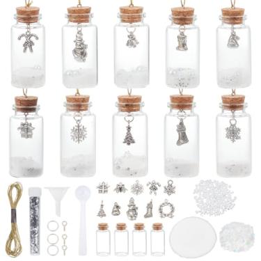 Imagem de WEBEEDY 10 conjuntos de pequenas garrafas de desejos decorações de Natal de 25 ml garrafas decorativas de vidro pequenas de areia com rolha de cortiça de madeira e 20 parafusos de olhal para decoração