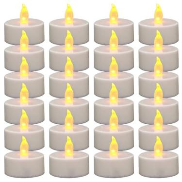 Imagem de Velas de LED, 24 peças, cintilantes, sem chama, luzes de chá de longa duração, operadas por bateria, realistas, brilhantes, reutilizáveis, velas falsas para Halloween, Natal, casamento