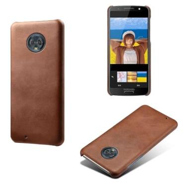 Imagem de Capa para MOTO G5S,Proteção contra quedas,Casca de volta de cor sólida simples,Design de couro de imitação de plástico-Brown