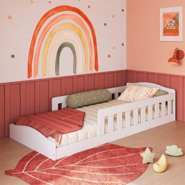 Imagem de Cama Montessoriana Infantil Solteiro Proteção Lateral Branco Completa Móveis
