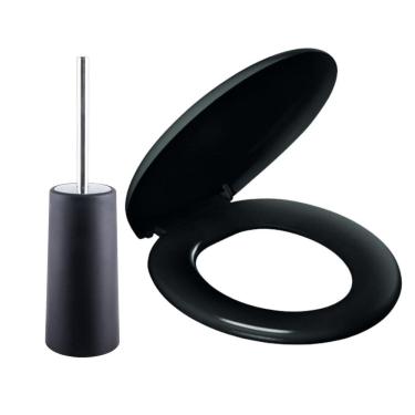 Imagem de Assento Tampa Vaso Oval Almofadado + Escova Sanitária Inox