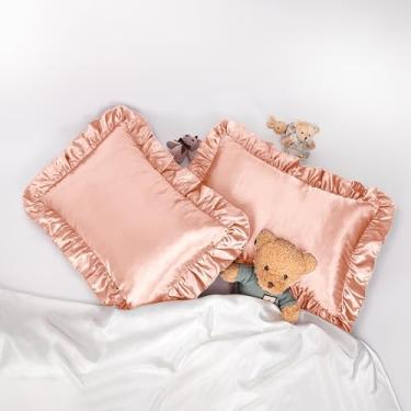 Imagem de HommxJF Fronha infantil de cetim ouro rosa 33 x 45,7 cm, respirável e refrescante de cetim com babados, conjunto de 2 fronhas com fecho de envelope